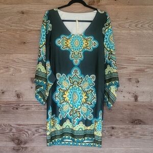 Uncle Frank Green Printed Dress Kimono Sleeves Size Small